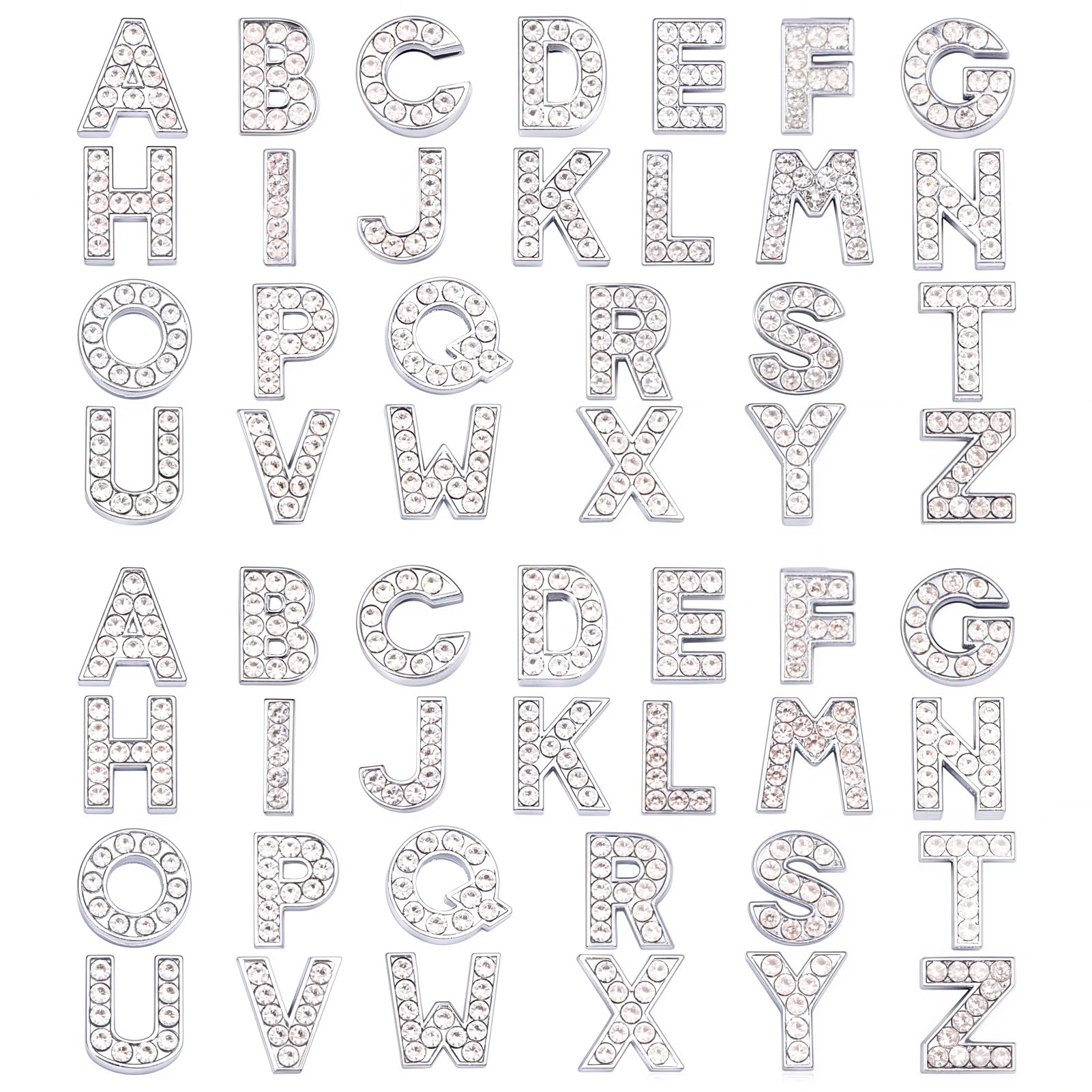 SUNNYCLUE 52Pcs Valentines Day Alphabet A-Z Letter Slide Charm Rhinestone Beads 8mm Hole Slide Alphabet Letters for Wristbands/Bracelets, Stainless Steel Color