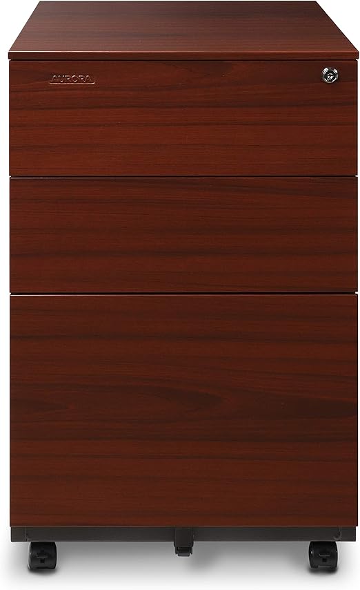 Amazon Com Aurora Mobile File Cabinet 3 Drawer Metal With Lock Key Sliding Drawer Metallic Charcoal Red Teak Fully Assembled Ready To Use Home Kitchen