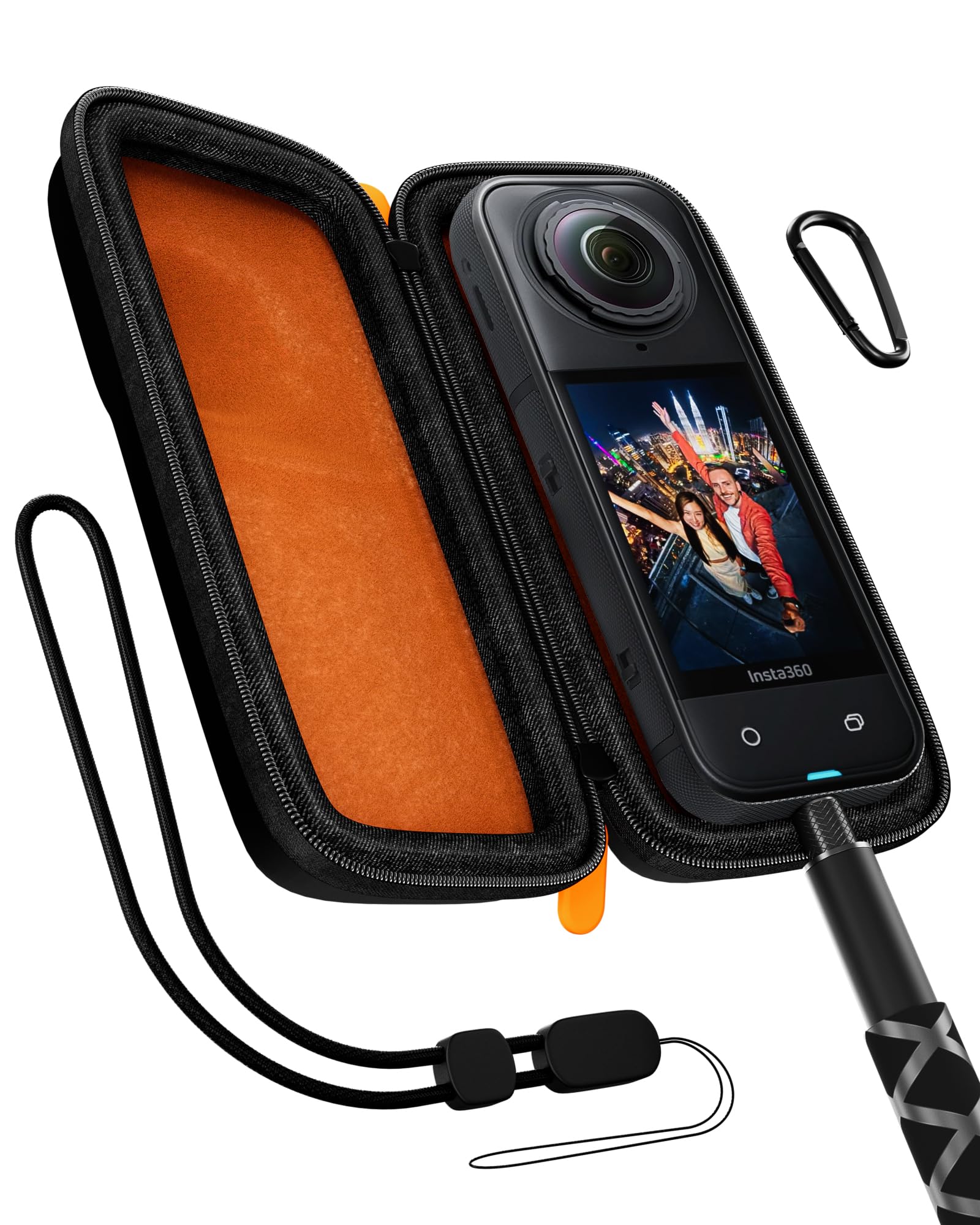 Photo 1 of ProCase Carrying Case for Insta360 X5 / X4 (for Cage and Lens Cap), Portable Travel Hard Shell Protective Case Included Wrist Strap Carabiner for Insta 360 X4 X5 Accessories -OrangeBlack