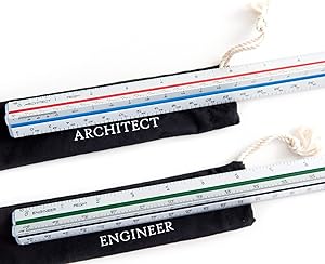 Architectural Scale Ruler (Imperial) and Engineer Scale Ruler Set - Two 12 Inch Aluminum Triangular Scale Rulers with Protective Sleeves