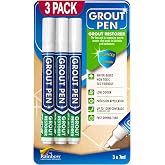 Grout Pen White Tile Grout Paint Marker - Narrow 5mm Tip (7mL) - 3 Pack | Waterproof Grout Refresh Restorer for Kitchen &amp; Bathroom, Whitener Grout Sealer Pens for Cleaner Looking Grout Lines - White