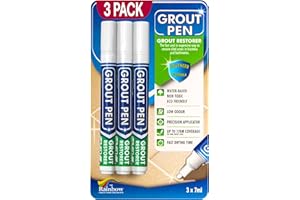 RAINBOW CHALK MARKERS LIMITED Grout Pen White Tile Grout Paint: Waterproof Grout Paint Pen, Whitener and Grout Sealer Marker for Cleaner Looking Grout Lines - White, Narrow 5mm Tip (7mL) - 3 Pack