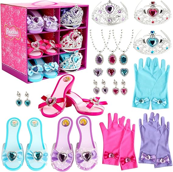 Amazon 女児 プリンセス 幼児用ドレスアップシューズセット プリンセスギフト ごっこジュエリー おもちゃアクセサリーセット プリンセス ロールプレイコレクションキット ティアラ クラウン グローブ ネックレス イヤリング ギフト 誕生日 ハロウィン クリスマス