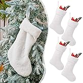 JOVITEC 6 Pieces 20 Inch Christmas Stockings Faux Fur Snowy Christmas Stockings Xmas Fireplace Hanging Stocking Candy Gift Bags for Holiday Decorations (Vivid,White)