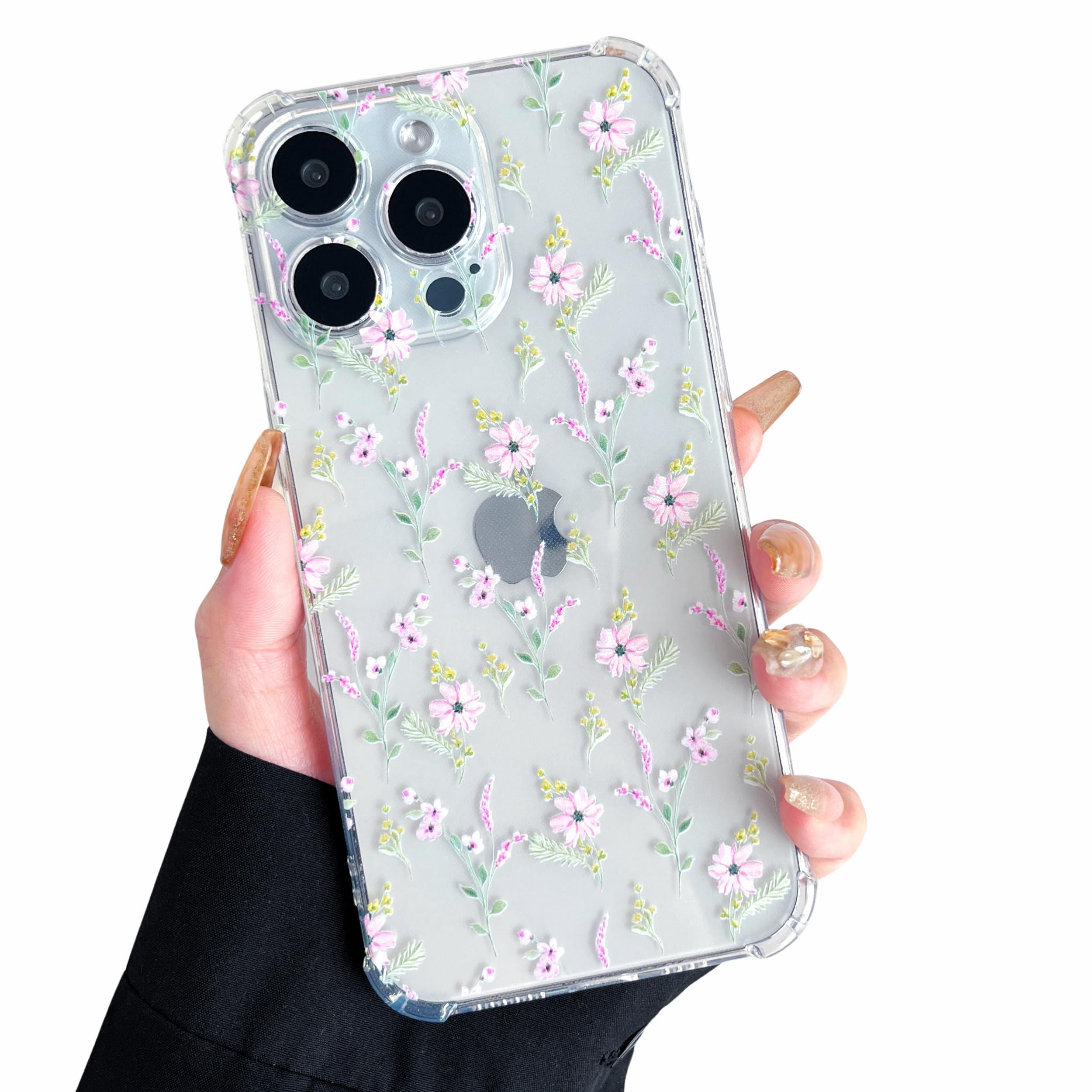 ZTOFERA Case for iPhone 16 Pro, Transparent Clear Soft TPU Case with Flower Pattern, Ultra Slim Anti-scratch Silicone Gel Protective Bumper Cover for iPhone 16 Pro (6.3") - Pink Flower