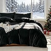 WARMDERN Black Velvet Duvet Cover Set Queen Size, Luxury Milk Velvet Bedding Duvet Cover with Zipper Closure, 3pcs Ultra Soft Duvet Covers for All Seasons, 90" x 90", Black
