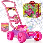 Hoopi Extreme Bubbles&reg; Lawn Mower for Toddlers 1-3, Spill-Proof with Lights | Kids Bubble Machine for 2-Year-Old Girl Birthday Gift, Bubbles Blowing Push Toddler Outdoor Toys for Ages 2-4 with 3 Bottles