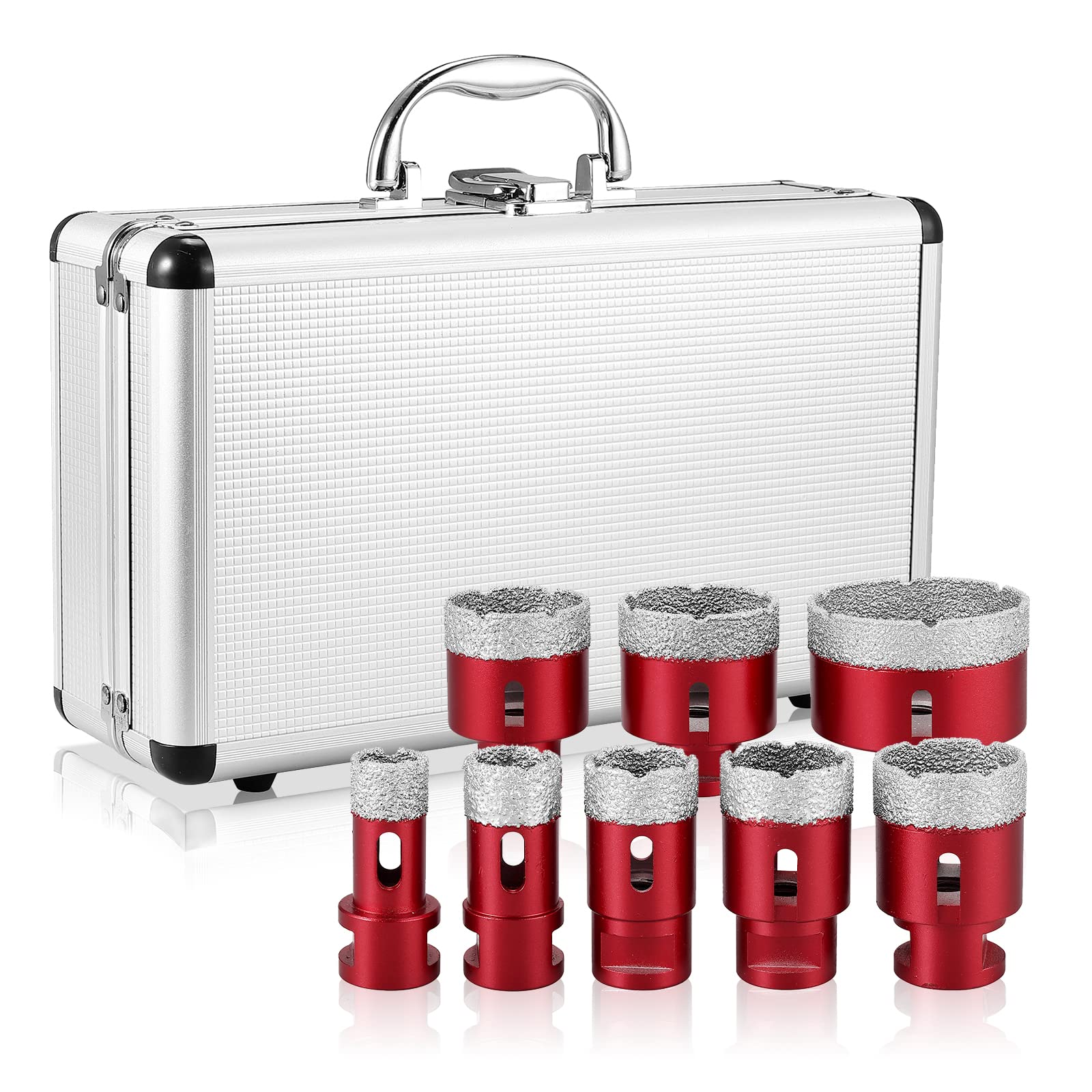 COLFULINE Dry Diamond Drill Bits, 8PCS M14 Connection Drilling Diameter 20 25 30 35 40 45 50 68MM Diamond Hole Saw Set with Aluminum Box, Wet/Dry Brazed Hole Saw for Porcelain Glass Ceramic Tile