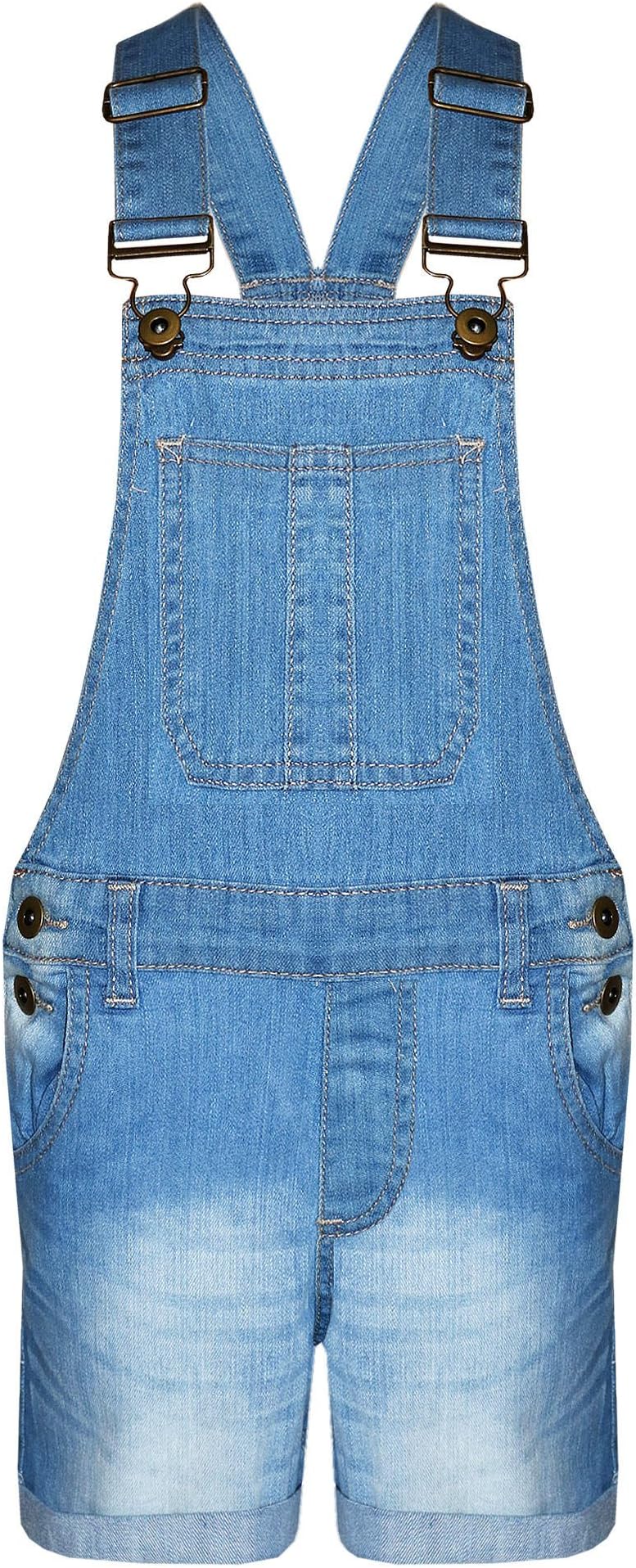 New in Stylish Summer Girl's Denim Dungaree Shorts Jumpsuit Ages 7/8, 9/10, 11/12 & 13 (Age 7-8, Light Wash)