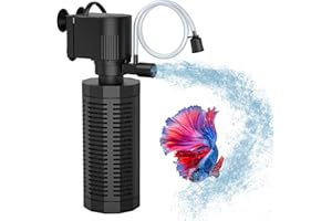 OQTTNEO Aquarium Internal Filter for 20-50 Gallons, Ultra-Quiet Fish Tank Filter Biochemical Filtration 320GPH Powerful Pump Submersible Aquarium Filter Tank Clear Air Supply (13W Filter)