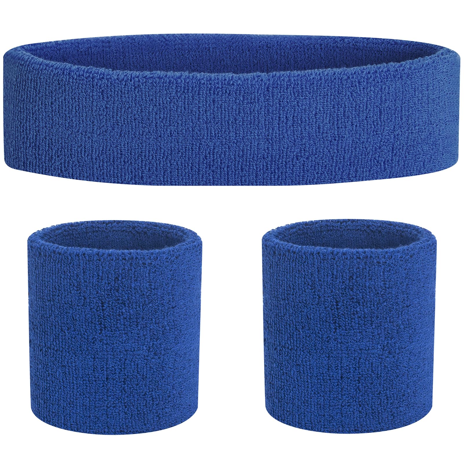 FACATH Sweatband Set Blue Sports Headband Wristband Set Sweatbands Terry Cloth Wristband Athletic Exercise Basketball Wrist Band Headbands Moisture Wicking Sweat Absorbing Cotton Stripped Sweat Band
