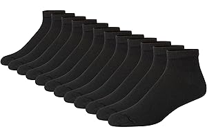 Hanes Men's Double Tough Socks, Crew and Ankle Moisturing Wicking Socks, Black & White, Multi-Packs