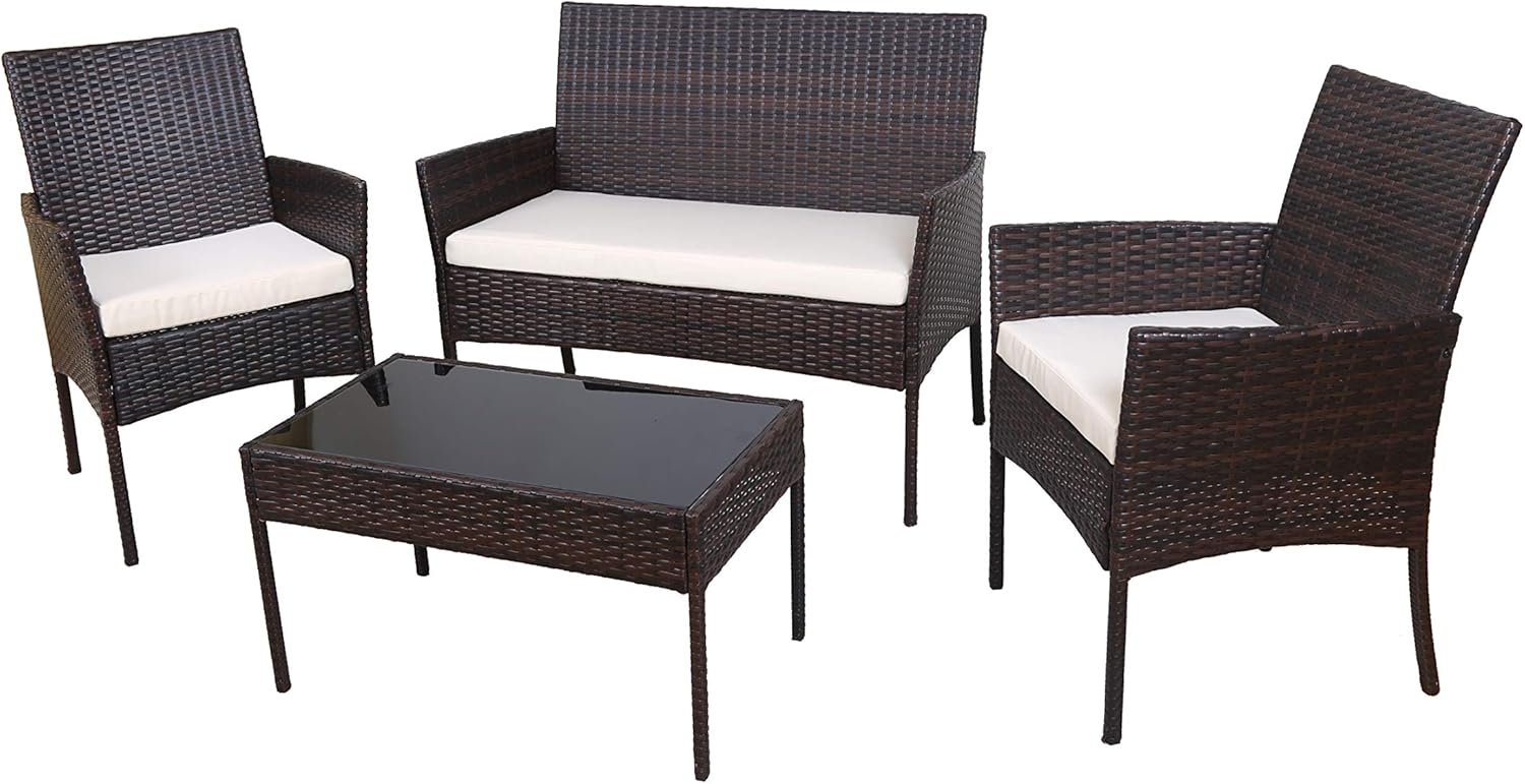 ECOLINEAR 4 PCS Outdoor Patio Furniture Wicker Sofa Set Conversation Seat (Brown Mix Black)
