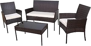 ECOLINEAR 4 PCS Outdoor Patio Furniture Wicker Sofa Set Conversation Seat (Brown Mix Black)