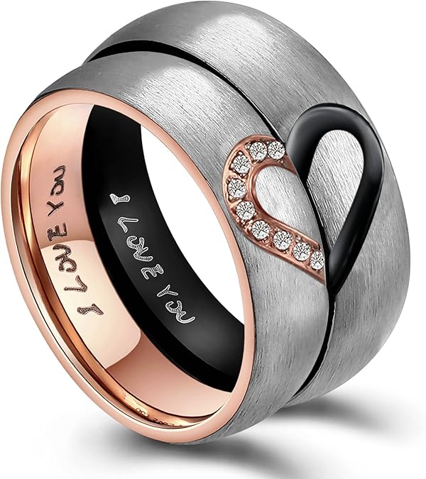 AnazoZ 1PCS His Hers Real Love Heart Promise Ring Stainless Steel