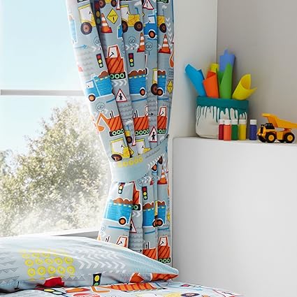 Happy Linen Co Big Digger Trucks Tractor Jcb Boys Kids Grey Blue