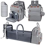 Baby Diaper Bag, Backpack with Changing Table, Unisex Baby Bag, with Diaper Pad, USB Charging Port, Insulated Pacifier Case, Multifunctional Waterproof Travel Diaper Bag, Gift for Newborn Baby (Grey)