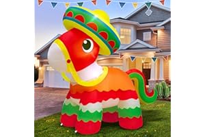 Danxilu Cinco De Mayo Inflatables Outdoor Decorations, 6 FT Fiesta Pinata with Taco Sombreros Built-in LEDs May 5 Blow Up Mexican Inflatable for Holiday, Party, Indoor, Home, Garden, Lawn