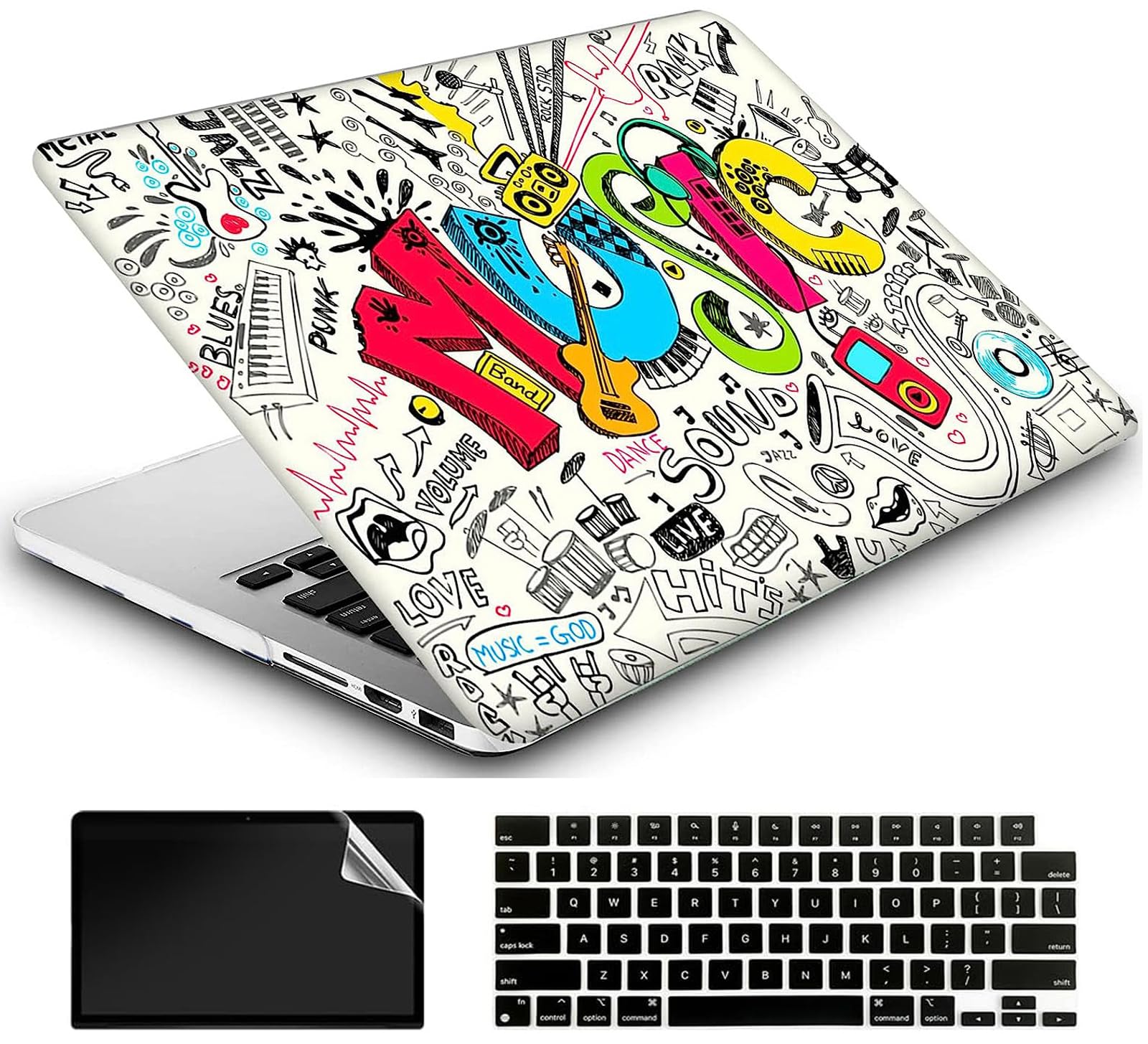 AMCJJ Compatible with MacBook Air 13.6 inch Case 2024 2023 2022 M3 A3113 M2 A2681 Chip Liquid Retina Touch ID, Plastic Hard Shell Case & Keyboard Cover & Screen Protector - Creativity Music