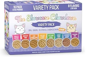 Weruva Slide N' Serve Paté Wet Cat Food, The Showcase Chowdown Variety Pack, 2.8oz Pouch, Pack of 16