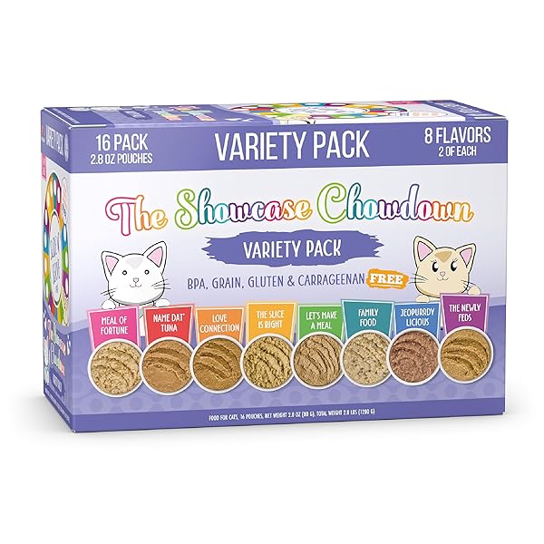 WERUVA SLIDE N’ SERVE PATÉ WET CAT FOOD, THE SHOWCASE CHOWDOWN VARIETY PACK, 2.8OZ POUCH, PACK OF 16