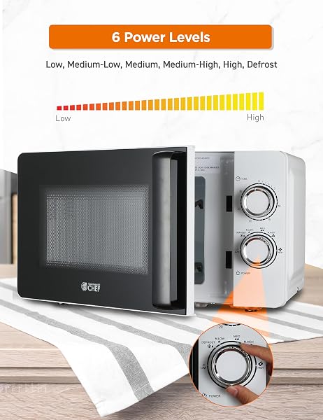 COMMERCIAL CHEF SMALL MICROWAVE 0.7 CU. FT. COUNTERTOP MICROWAVE WITH MECHANICAL CONTROL, WHITE MICROWAVE WITH 6 POWER LEVELS, OUTSTANDING PORTABLE MICROWAVE WITH CONVENIENT PULL HANDLE