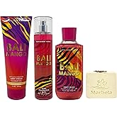 Bath & Body Works Bali Mango Trio Gift Set - Body Cream, Fragrance Mist and Body Wash - with a Creamy Rose Bar Soap - Full Size