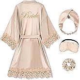 EPLAZA Bride Robe for Wedding Day Set Bridal Robe Lace Trim Silky Embroidery Satin Kimono for Bridal Party
