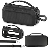 JCHPINE Silicone Cover and Hard Carrying Case for Bose SoundLink Plus Speaker, Protective Silicone Case with Handle and Shoulder Strap (Black Case)