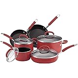 Rachael Ray Porcelain Enamel Nonstick 10-Piece Cookware Set, Red