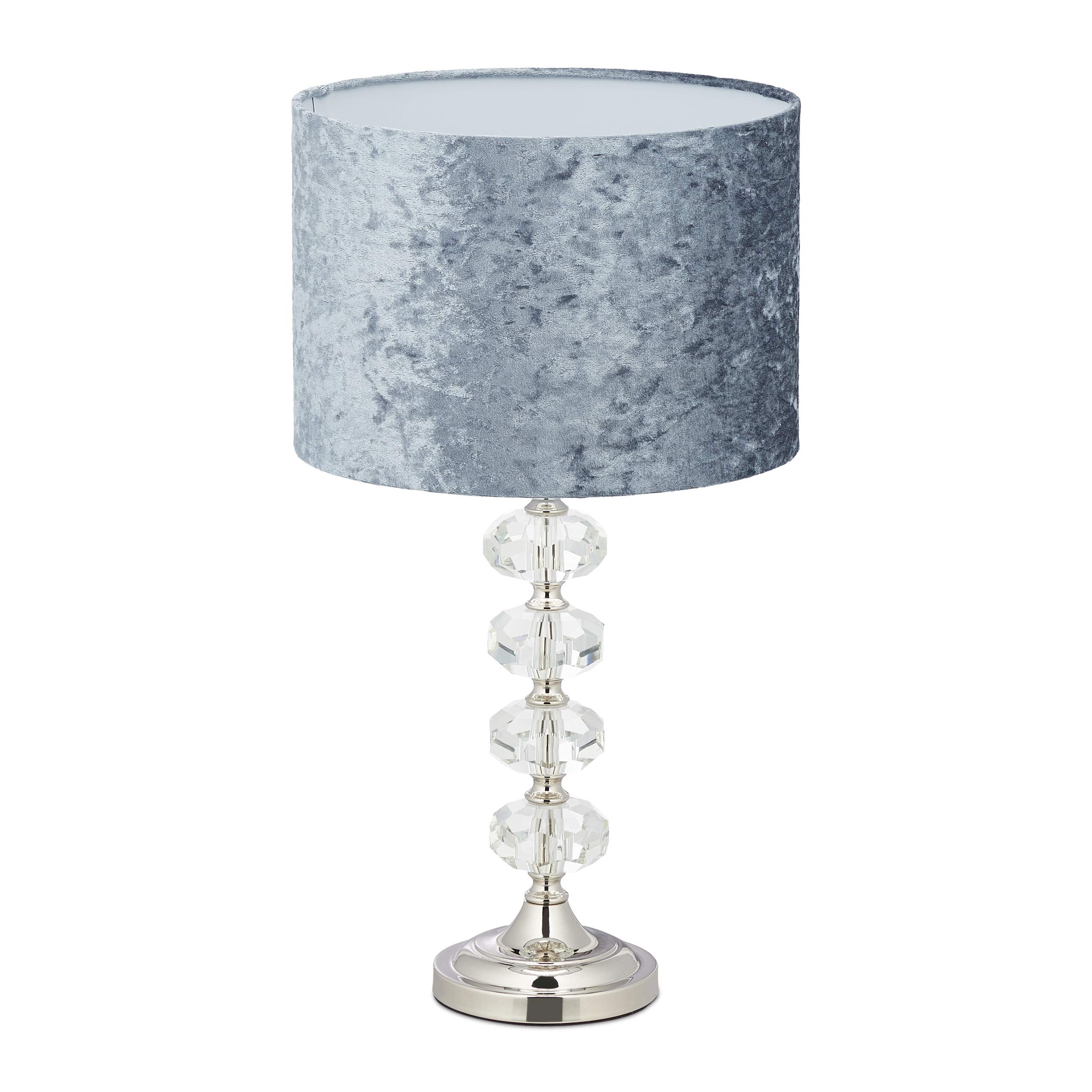 Relaxdays, Velvet Shade, Crystal Base, E14 Socket, Living Room & Bedroom, Table Lamp, H x D: 48 x 26 cm, Grey, Gray