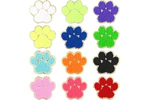 12pcs Paw Print Patch, 12 Colors Paw Sew On Patch Paw Applique Repair Patch Iron On Patch for Clothes DIY Decoration Hat Bag 