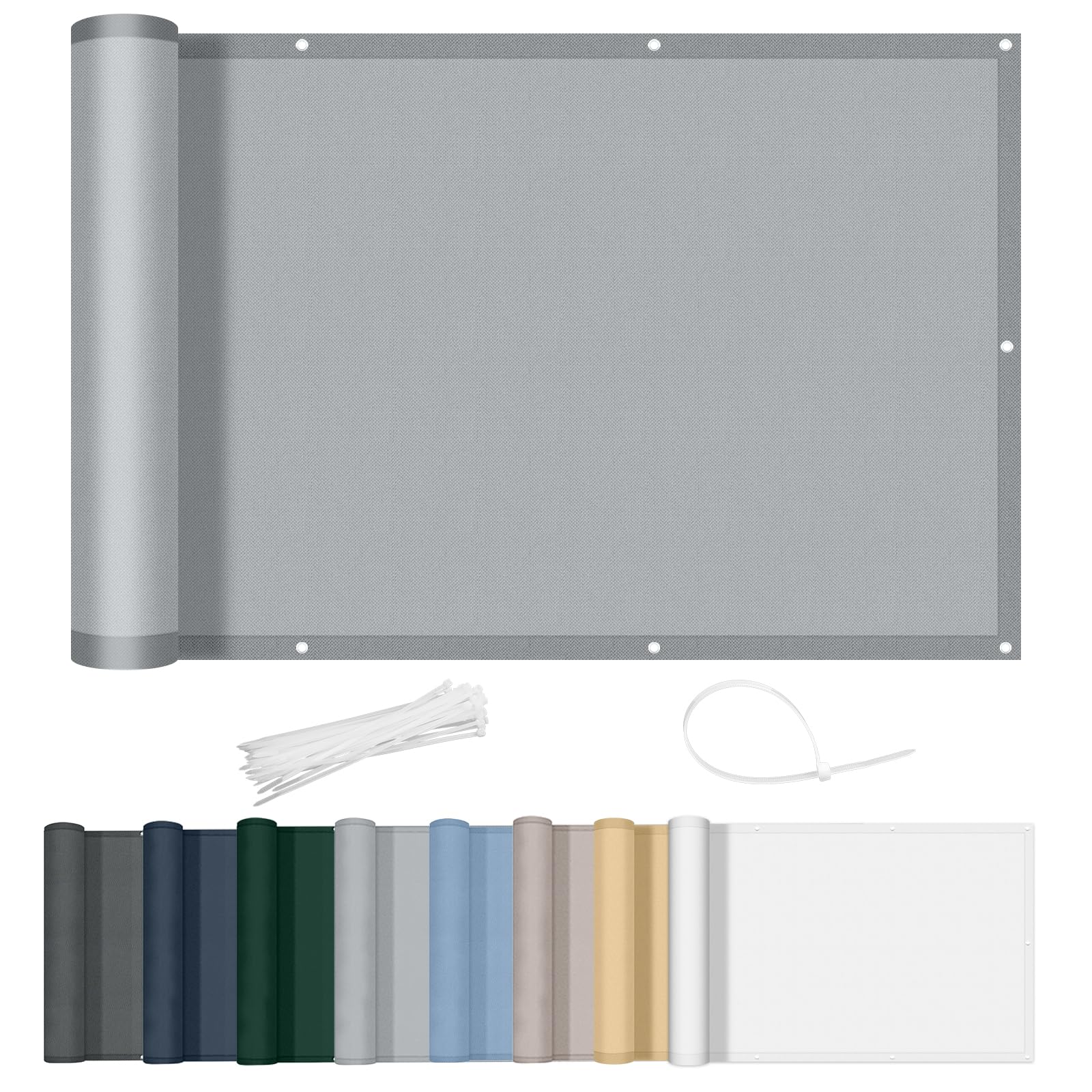AXT SHADE Balcony Privacy Screen 90x400cm Waterproof Balcony Cover Wind and UV Protection with Cable Ties for Outdoor Terrace-Light Grey