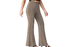 HAIGVYORN Women's Rhinestone High Waisted Bell-Bottoms with Sequin and Elastic Flared Pants 70s Disco Party Club Pants