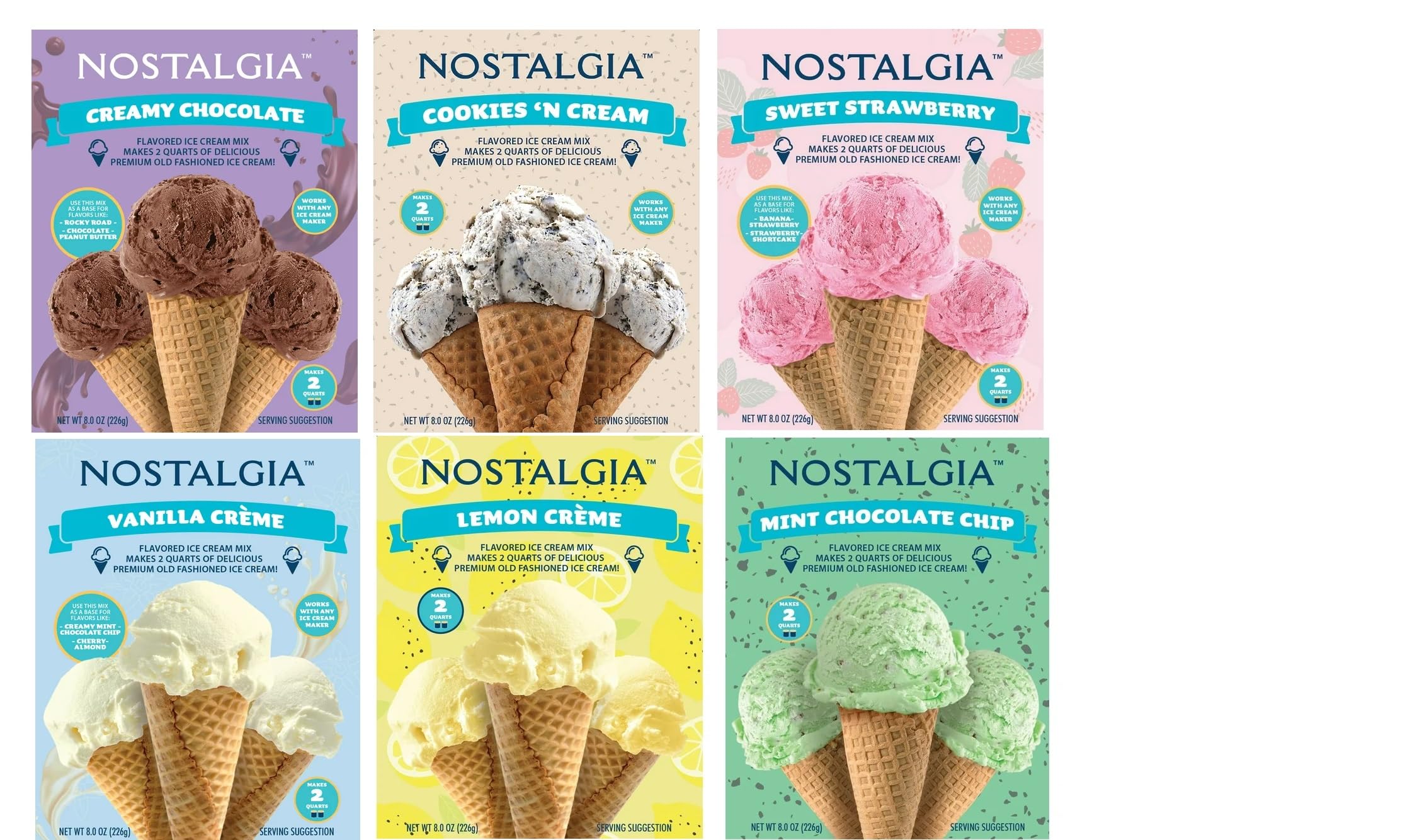 Nostalgia Ice Cream Mix - Variety Pack of 6 Flavors