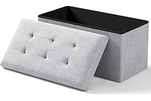 OS MOTOR Storage Ottoman Bench, Folding Ottoman Foot Rest, 15 x 30 x 15 Inches, End of Bed Bench, Storage Chest, for Living Room, Bedroom, Hallway, Entryway, Light Gray