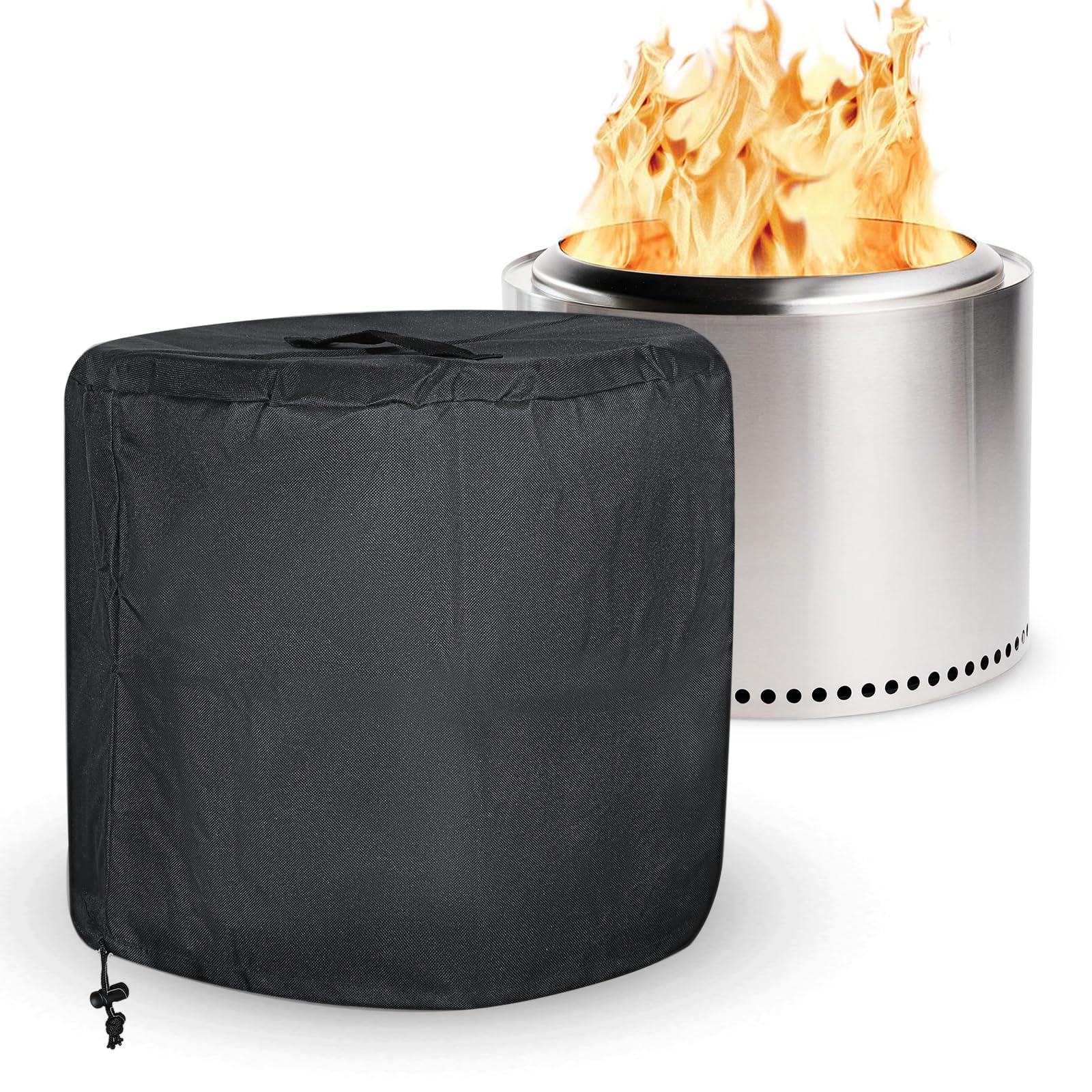 Surieen 18" Round Fire Pit Cover, Outdoor Garden Firepit Patio Heater Cover Waterproof, 600D Oxford Fabric Firepit Covers Compatible with Solo Stove Bonfire Yukon Cover, Black, 18"D X 15"H (S)