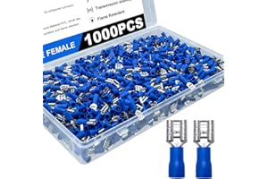 ATMLCOER 1000Pcs Quick Disconnects Vinyl Insulated Female Spade Wire Connectors, 16-14 AWG-6.3mm 1/4" Electrical Crimp Terminal