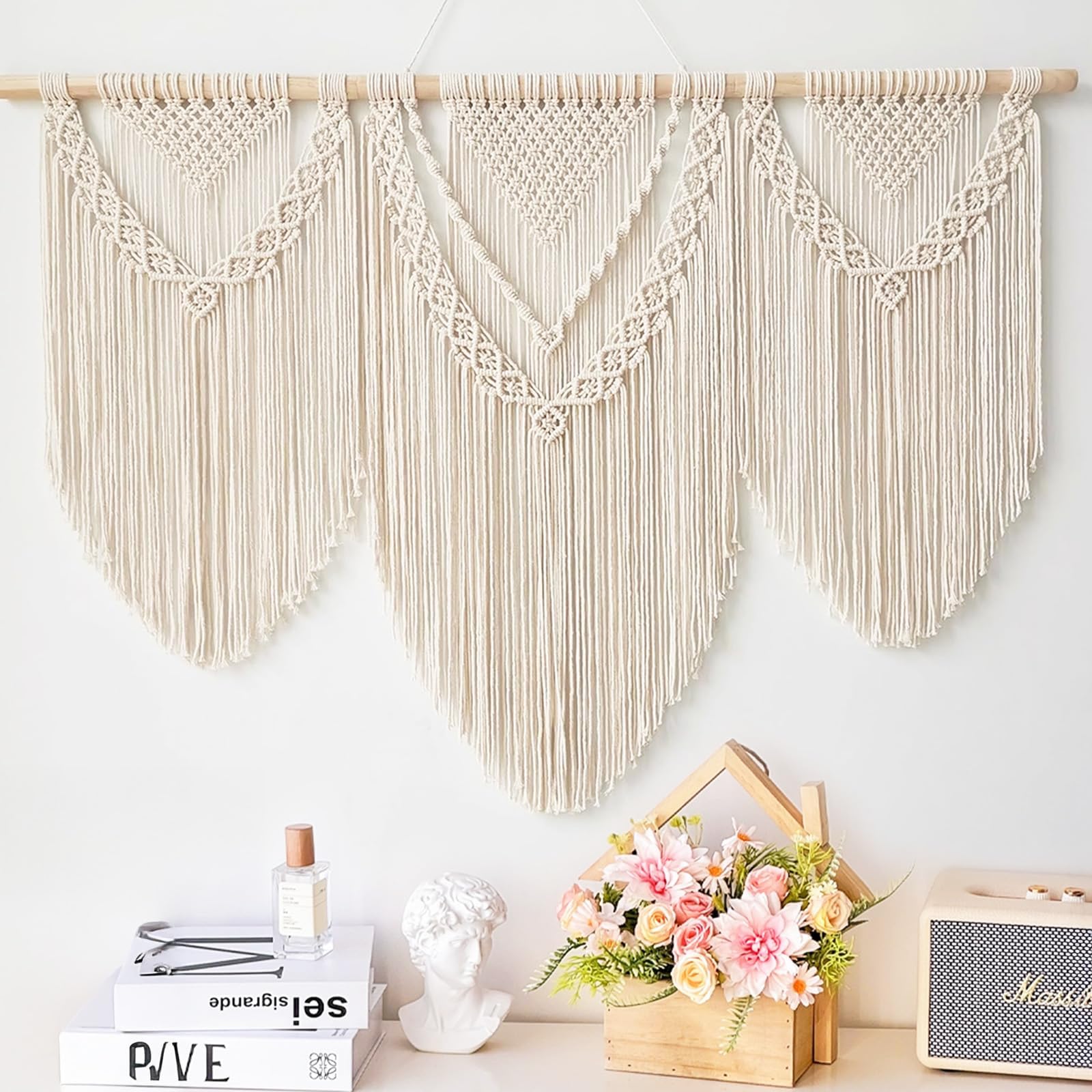 Hibisaws Macrame 110 cm (W) x 82 cm (H) Boho Tapestry, Large, Handwoven, Bedroom Wall Decoration, Balcony Decoration, Wall Decoration, Gift for Women