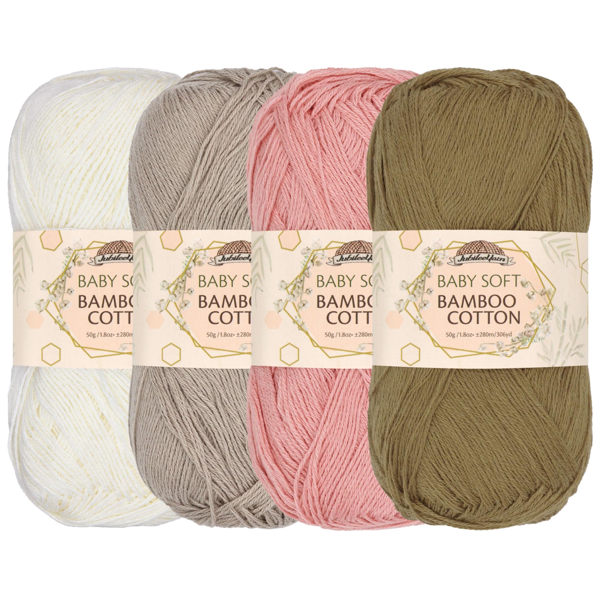 JubileeYarn Baby Soft Bamboo Cotton Yarn - 50g/Skein - Shades of Neutral Tones - 4 Skeins