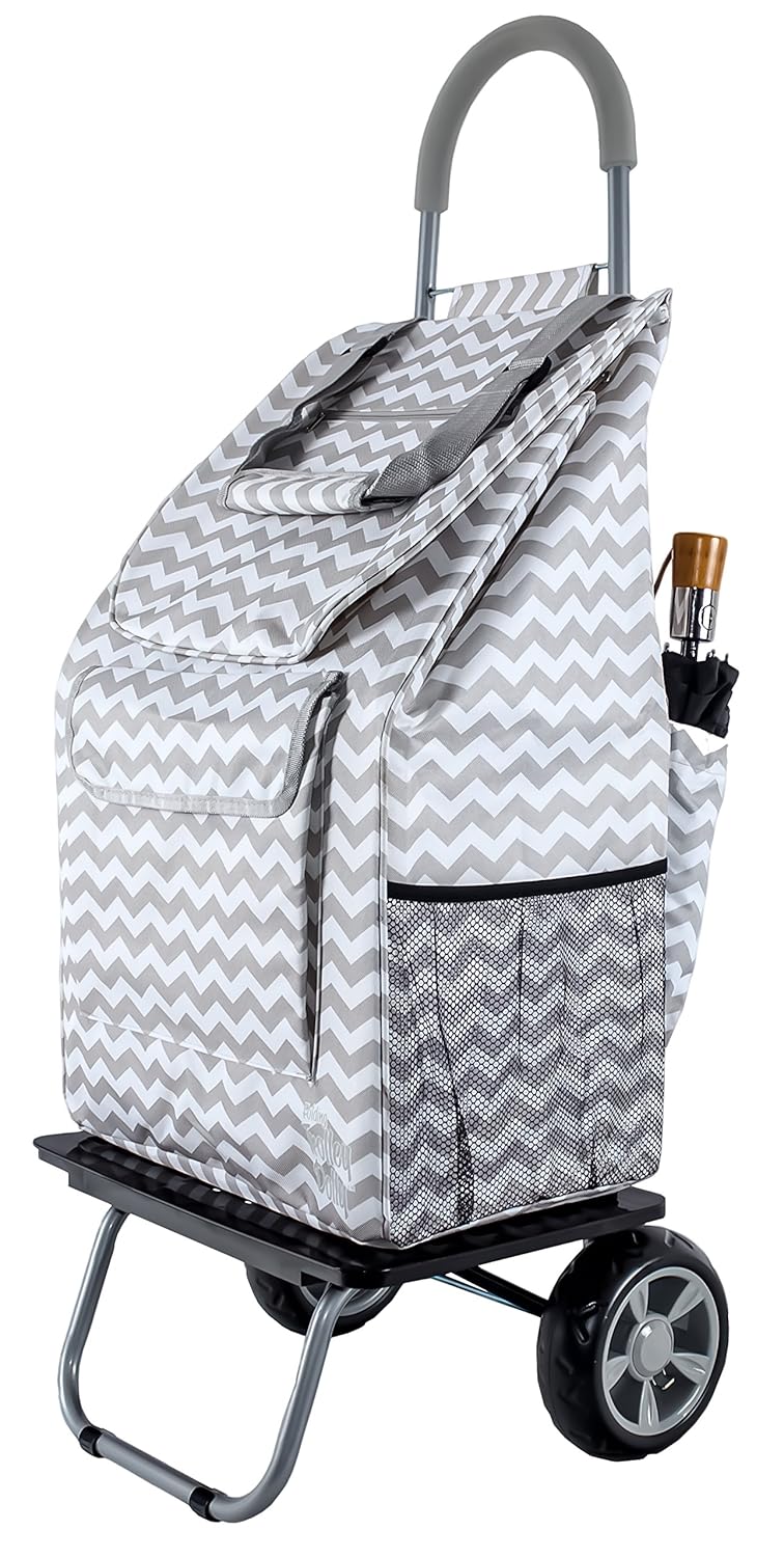Bigger Trolley Dolly, Grey Chevron Shopping Grocery Foldable Cart