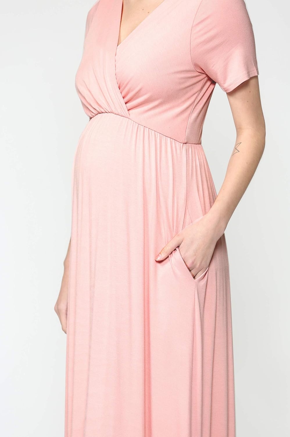 LaClef Women's Maternity Maxi Dress with Side Pocket for Baby Shower or Photography at  Women’s Clothing store
