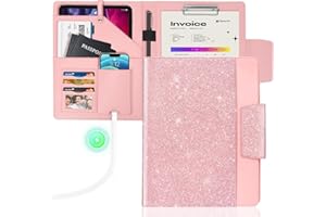 NatureTouch Padfolio Portfolio PU Leather Binder, Glitter Letter/A4 Size Notebook Clipboard Organizer with Pockets Resume Folder for Business School Office Women & Men,Gift Pink