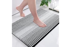 Colorxy Chenille Bathroom Rugs, Extra Soft and Absorbent Bath Mat, Non-Slip Machine Washable Rug, Luxury Plush Shaggy Bath Carpet, Suitable for Bathroom Floor, Tub, Shower, 24''x16'', Black