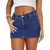 IWD Denim Mini Skirt Women Casual Stretch Jean Skirt Zip Fly Low Waisted Denim Skirt with Pockets