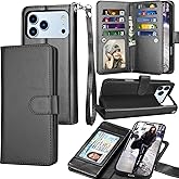 Tekcoo Wallet Case Compatible with iPhone 17 Pro Max (6.9 inch) 2025 Luxury ID Cash Credit Card Slots Holder Carrying Pouch Folio Flip PU Leather Cover [Detachable Magnetic Hard Case] Strap [Black]