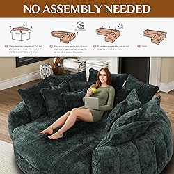 81” Oversized Upholstered Sofa Bed, Round Chaise