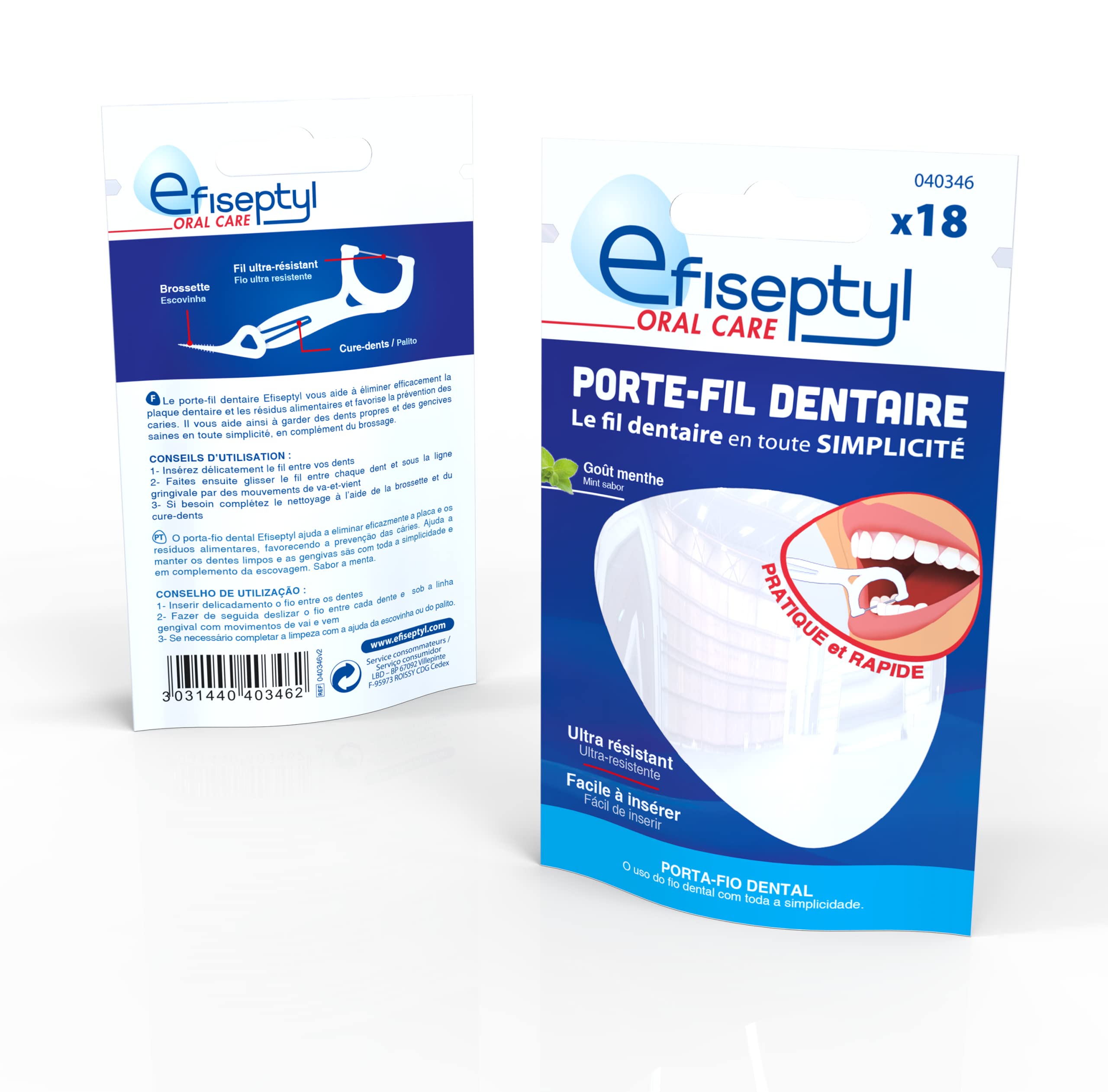 Efiseptyl Dental Flossers - 18 Flossers, Two Packs