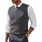 PJ PAUL JONES Men's Sweater Vests V Neck Cable Twist Knit Sleeveless Vests Casual Pullover Sweater
