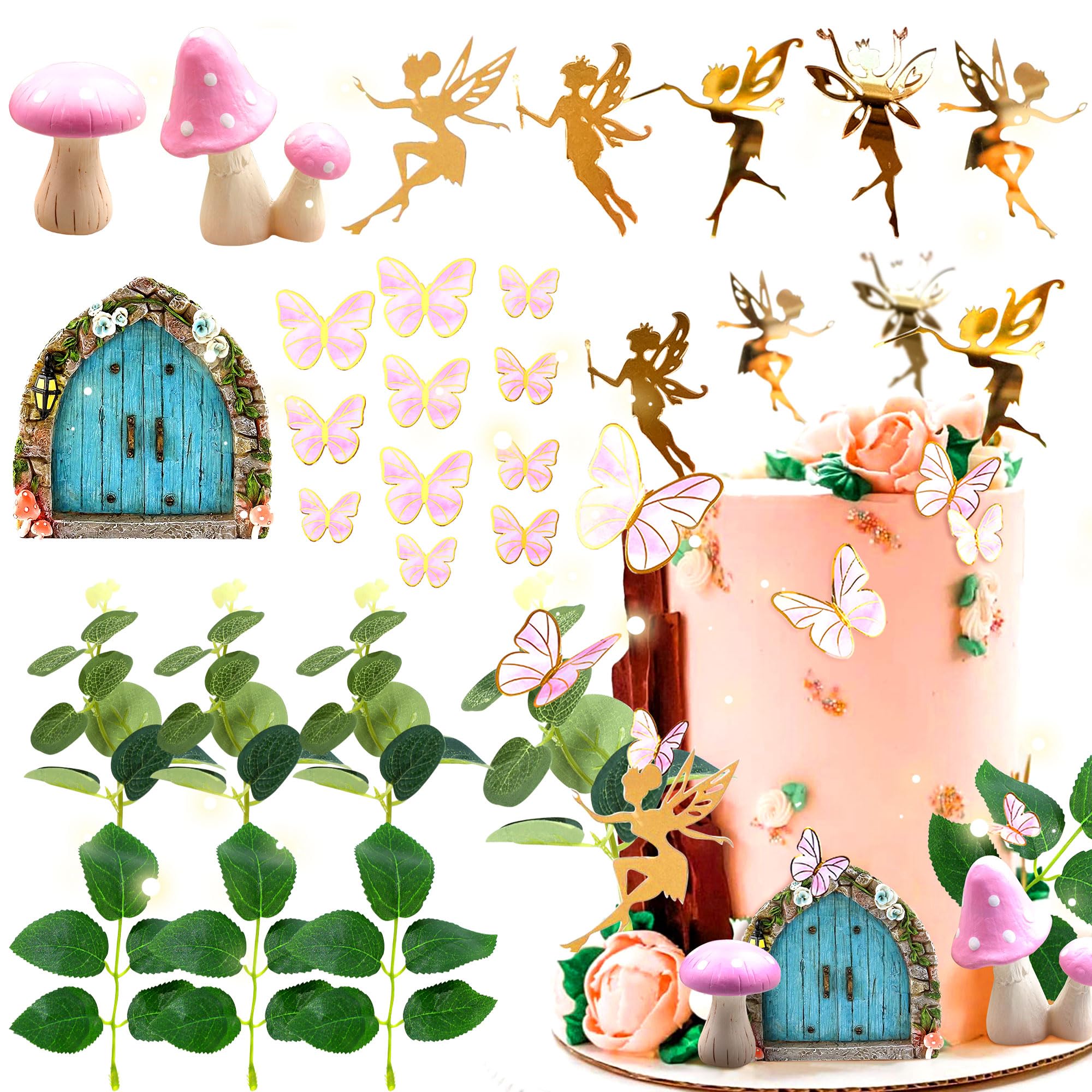 JeVenis Pink Mushroom House Cake Decoration Mushroom Cake Decorations Fairy Cake Decoration Garden Fairy Cake Decorations Fairy Party Supplies Fairy Party Favors
